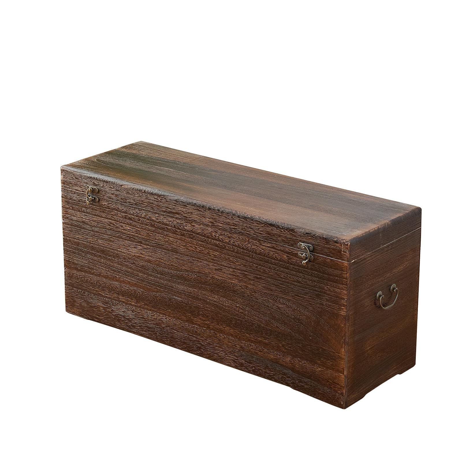 Gzqwdc Wooden Storage Chest Rustic Trunkdark Brown Vintage Home Decor - Large gallery