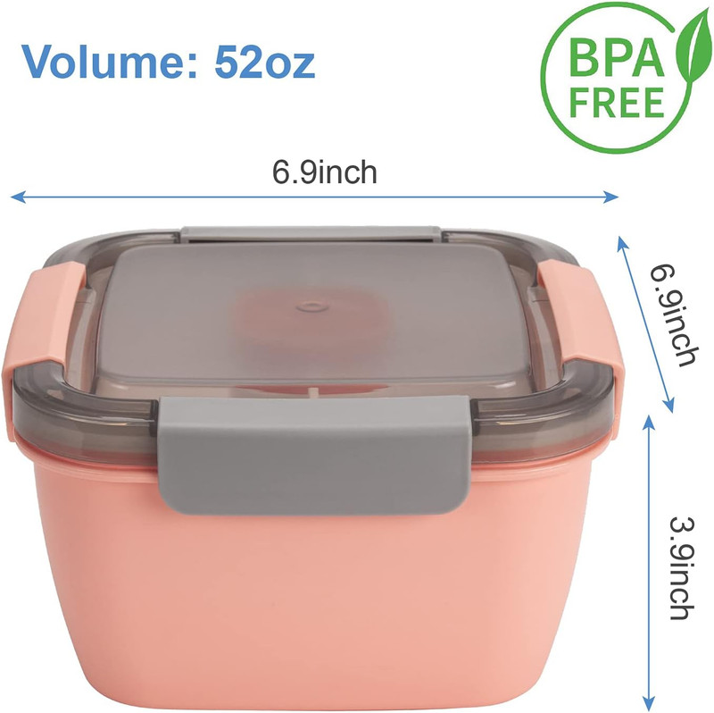 52-Oz Salad Lunch Containers, 2-Pack with 3 Compartments, Pink & Green gallery
