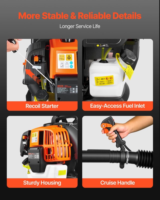 VEVOR Backpack Leaf Blower 43CC 2-Stroke Gas Powered Leaf Blower 447CFM 150MPH gallery