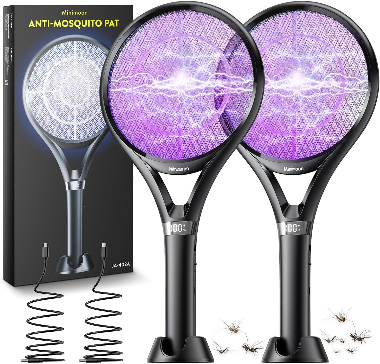 Minimoon 2Pack Electric Fly Swatter with LED Display, 2000mAh Rechargeable Fly S gallery