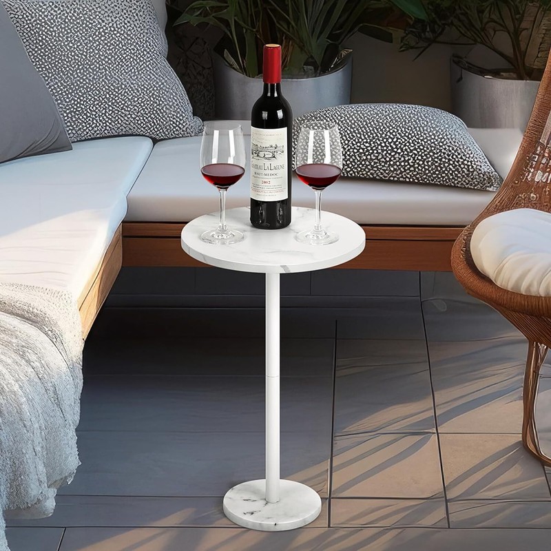 Small Drink Table for Small Spaces Round End Table w/Marble Base for Sofa Couch gallery