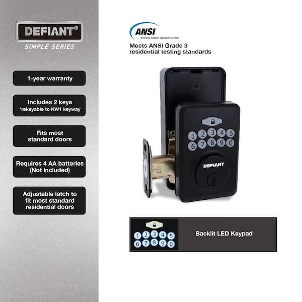 Defiant Electronic Keypad Deadbolt Matte Black Keyless ANSI Grade 3 gallery
