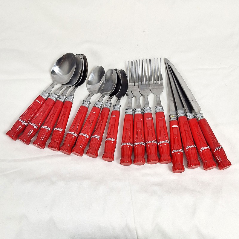Coca Cola Coke 16 Pc. Gibson Flatware Silverware Set plus Metal Caddy gallery