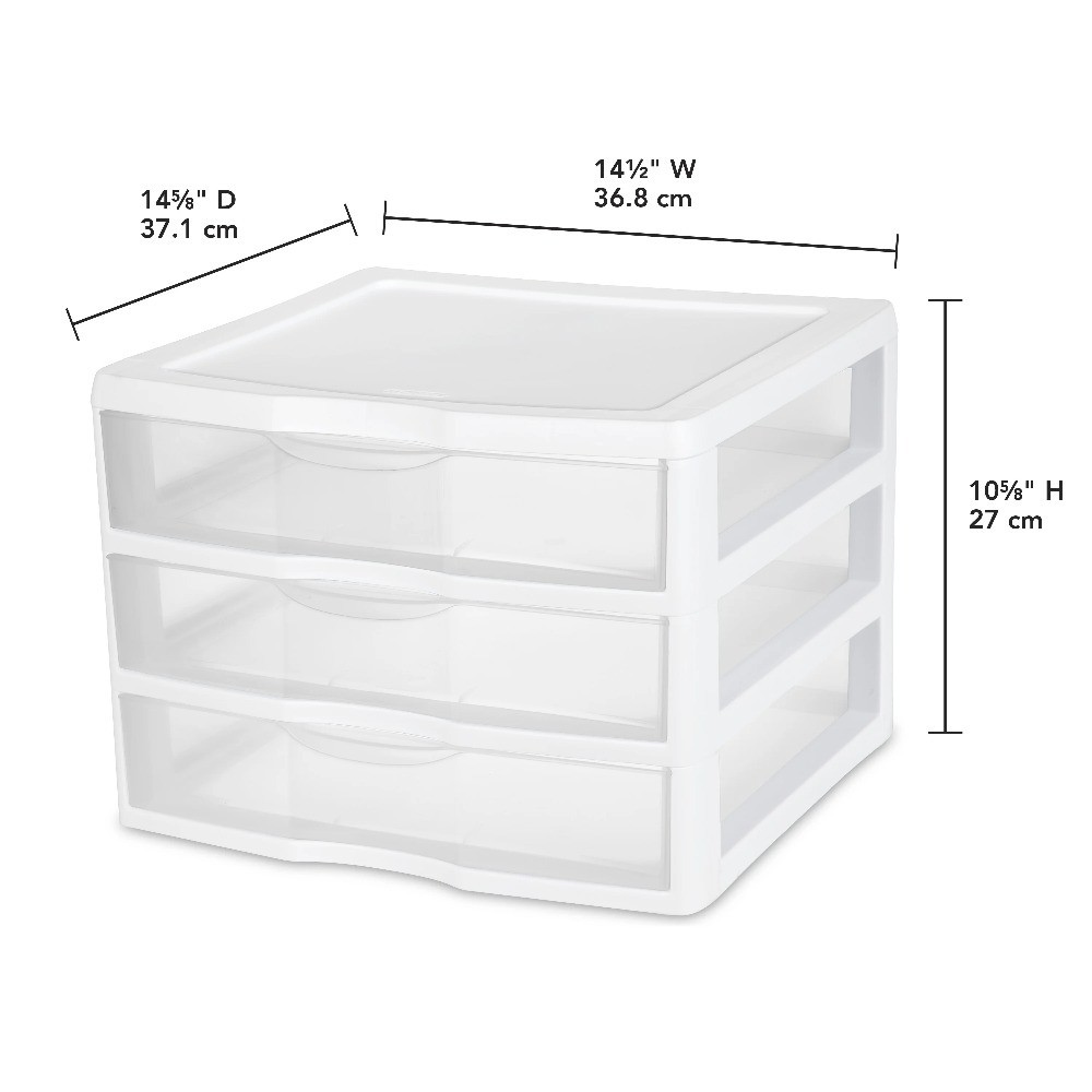 Wide 3 Drawer Clear Plastic Countertop or Desktop Storage Organizer Unit White gallery
