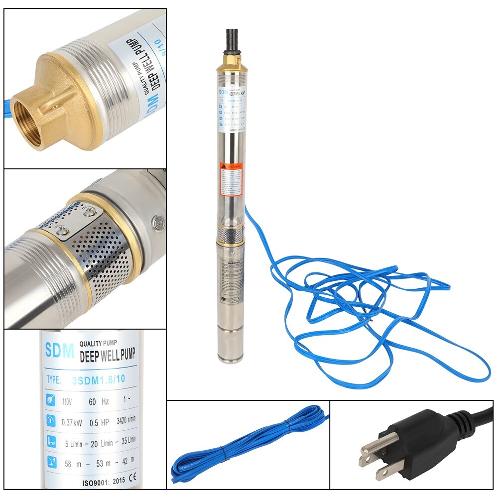 1 Inch 1/2HP Deep Well Pump Submersible Water Pump 110V/60Hz 370W 16GPM 95psi gallery