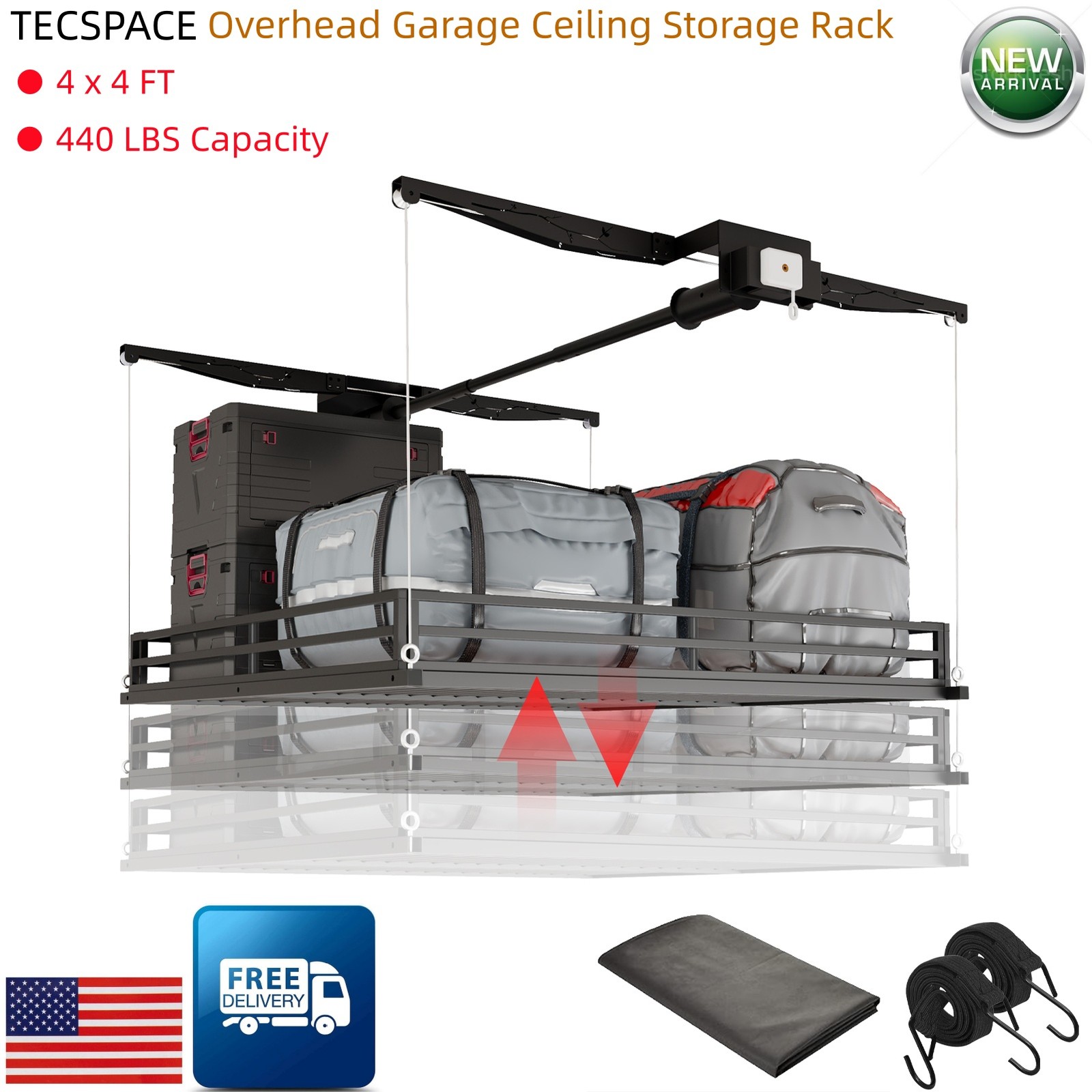 TCESPACE Heavy-Duty 4x4 FT Overhead Garage Ceiling Storage Rack (Openwork Style) gallery