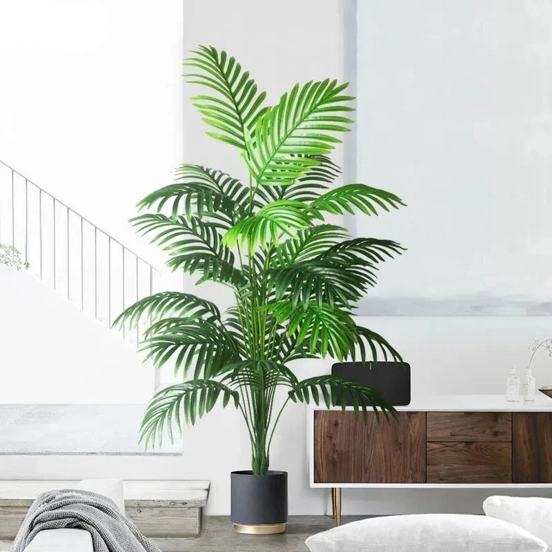 Large Artificial Palm Tree Tropical Fake Plants Green Plastic Palm Leaf gallery