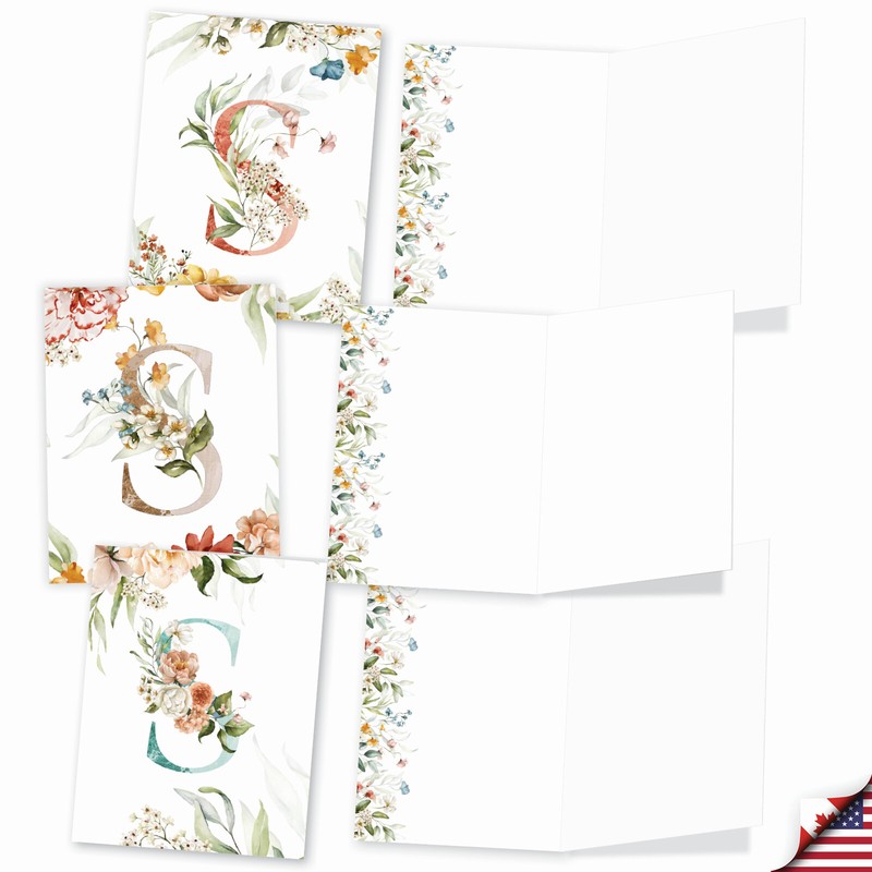 20 Asst'd Blank Notecards w/ Envelopes (10 Designs, 2 Each) Flowering Initial S gallery