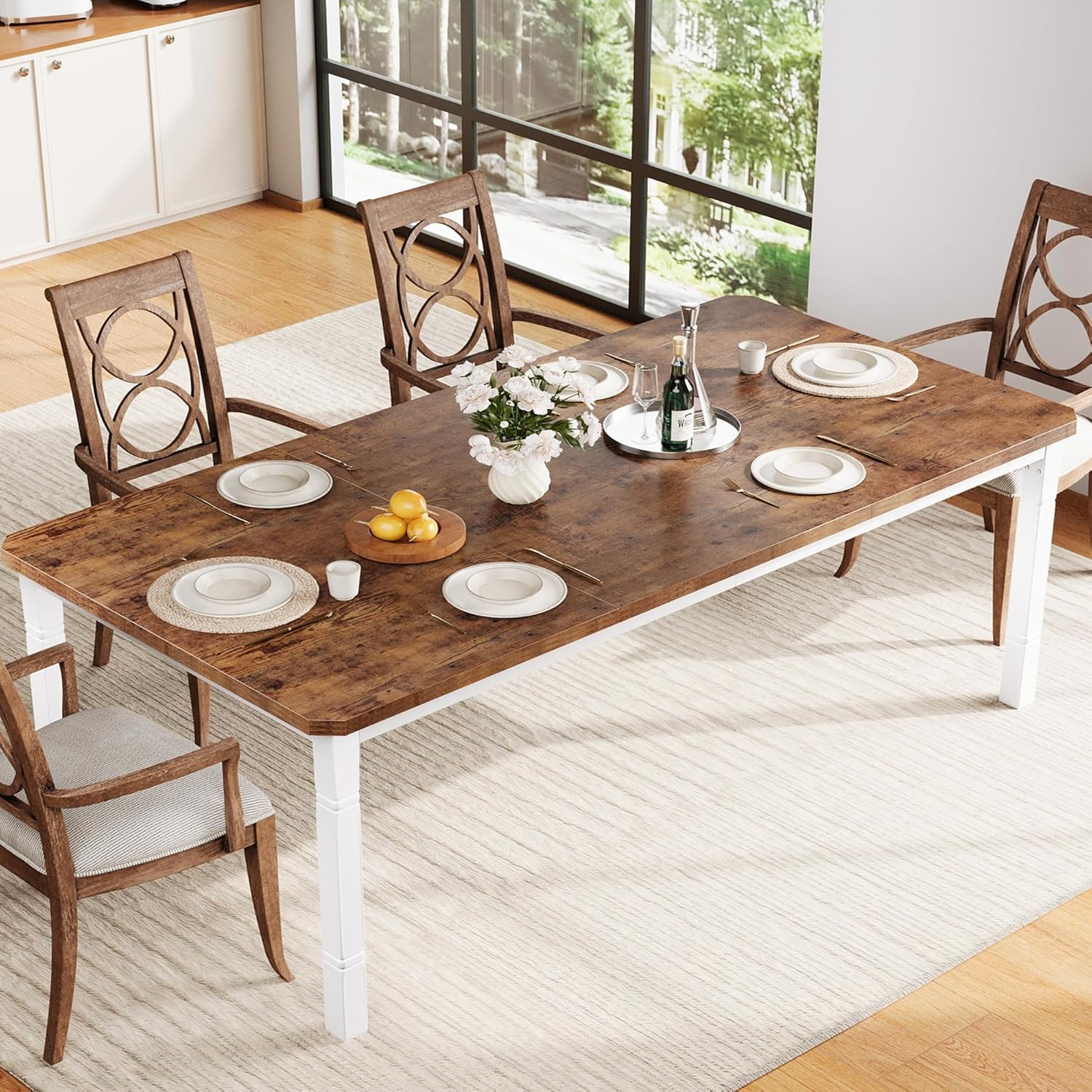 79 Inch Large Dining Table for 6-8 White Leg Retro gallery