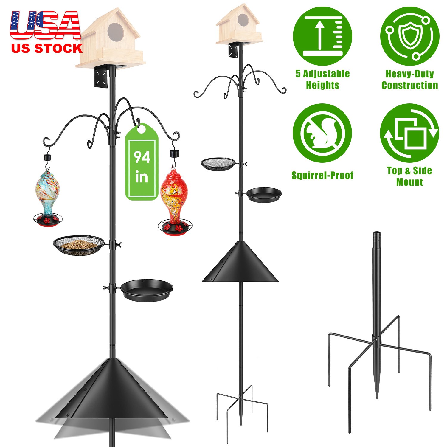 Heavy-Duty 94-In Squirrel Proof Bird Feeder Pole Feeding Station 4 Shepherd Hook gallery