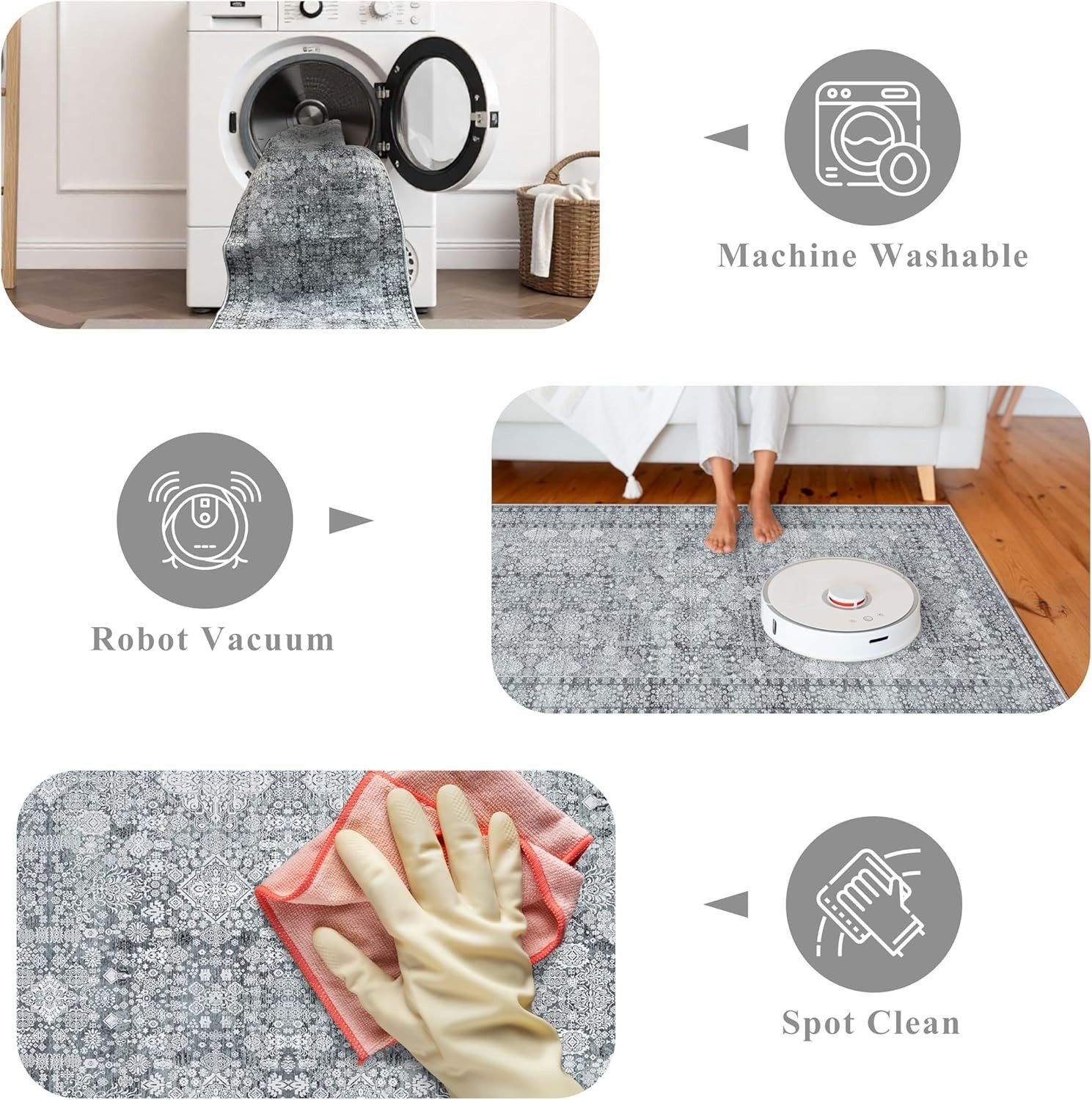 Entryway Runner Rugs Kitchen Mat 3x6 Grey - Non-Slip Washable Soft Stain and gallery