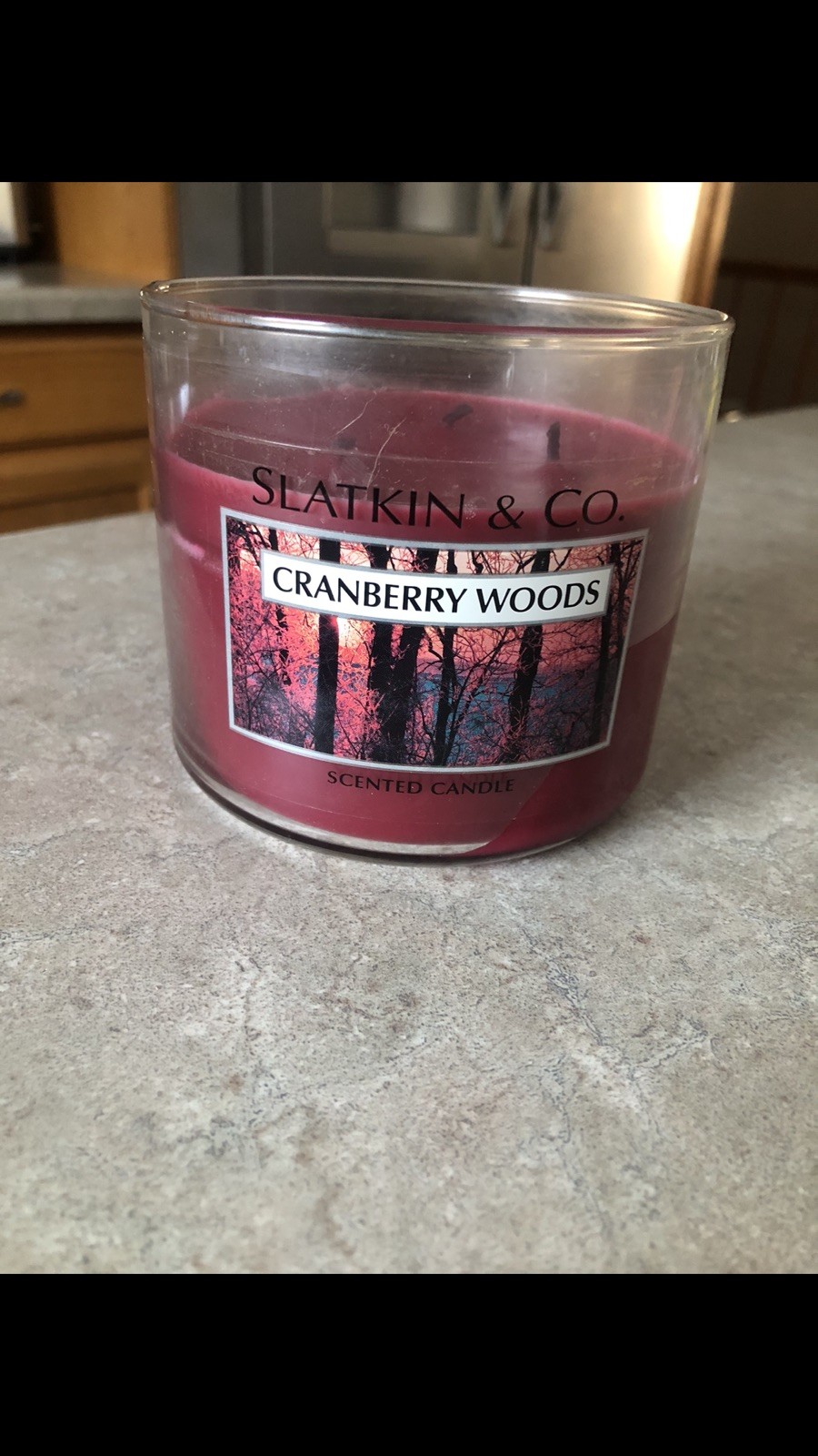 Bath & Body Works Slatkin Co Cranberry Woods 3 wick Candle 14.5 oz used once gallery