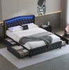 Bed Frame with upholstered headboard，4 Storage Drawers and Led,Charging station. gallery