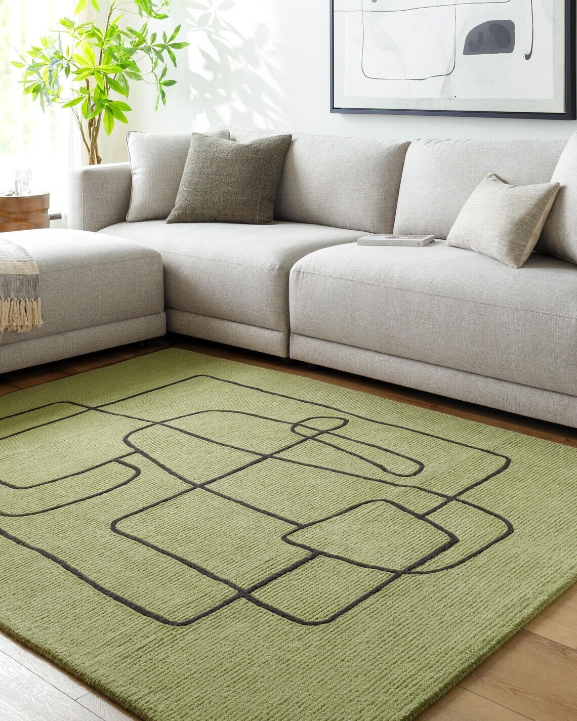 Hand tufted loop cut pile Green Rug |Modern Large Area Rug,Living Room, Bedroom gallery