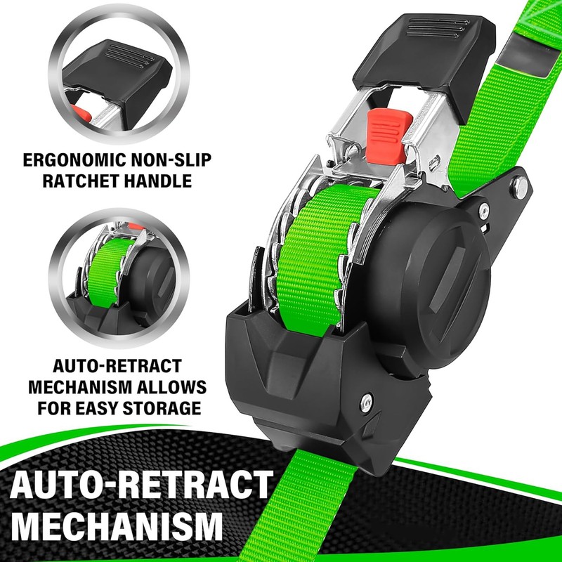 2/4-Pack 10FT Retractable Ratchet Tie-Down Straps | 1763LBS Heavy-Duty | S-Hook gallery