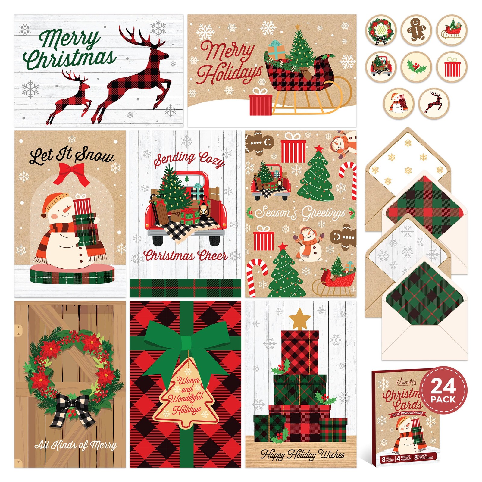 Decorably 24 Pack 4x6in Vintage Boxed Christmas 4x6 inches, red, green, white gallery