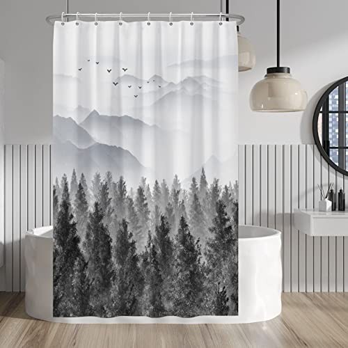 Grey Forest Mountain Shower Curtain Watercolor 48"W x 72"L (Pack of 1) Grey-1 gallery