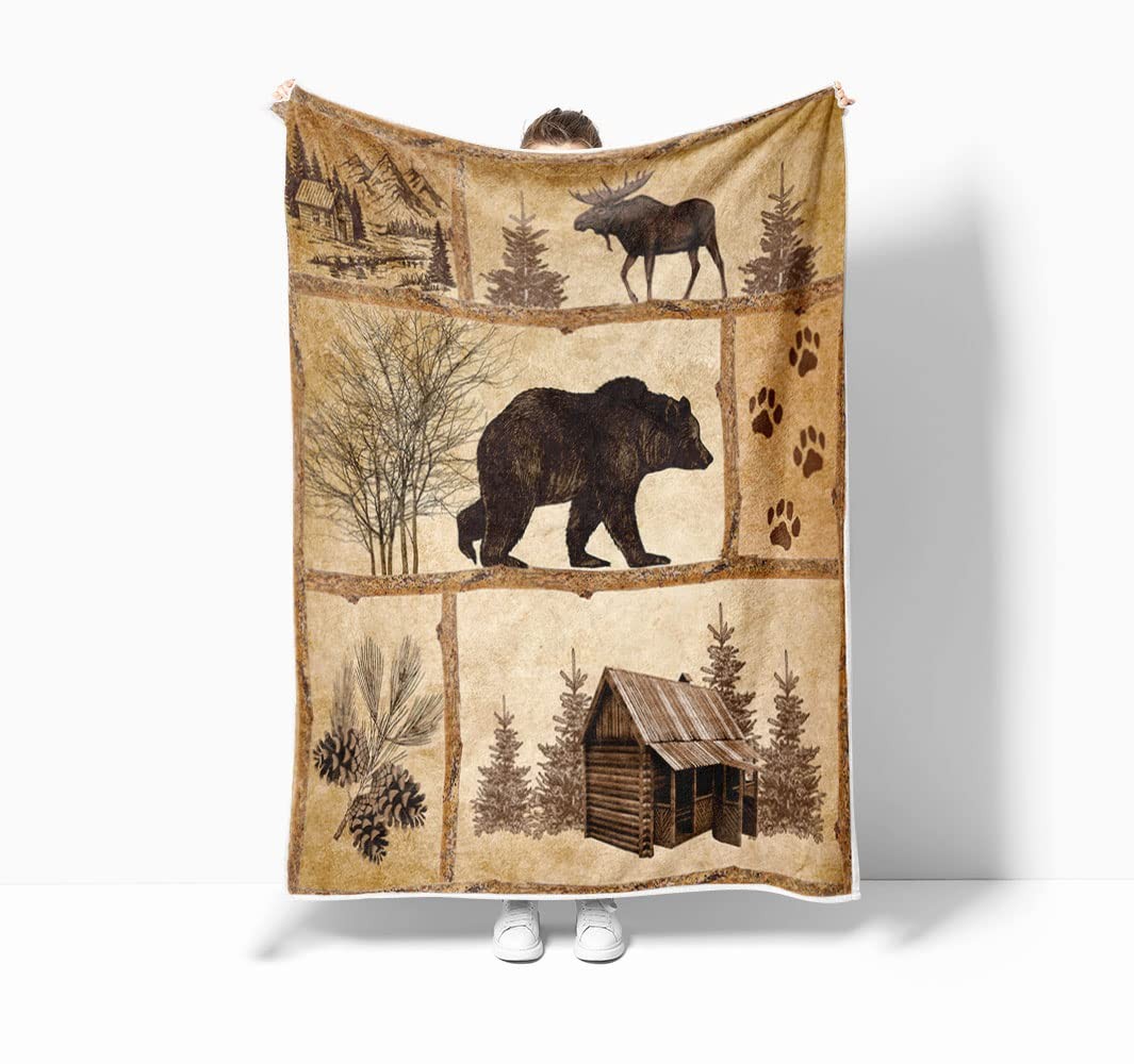 Rustic Cabin Bear Moose Fleece Flannel Throw Blanket Farmhouse Cozy Bed Couch gallery