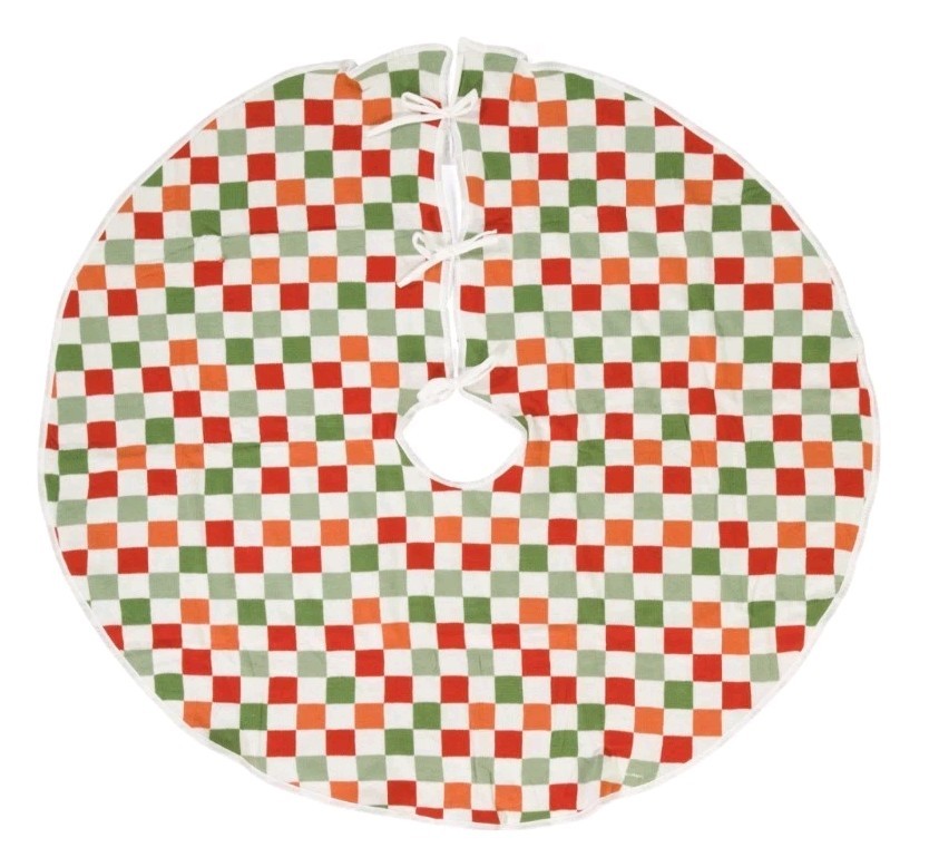 mDesign 52" Festive Checkered Knit Jacquard Christmas Tree 🎄 Skirt, Tie Closure gallery
