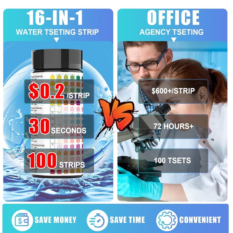 16 in 1 Water Test Kit Strips 100 Count Home Drinking Tap Water Quality Test US gallery