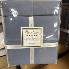 QUEEN SHEET SET Park Avenue 700 Thread Count 100% Cotton SATEEN SMOKE BLUE NEW!!