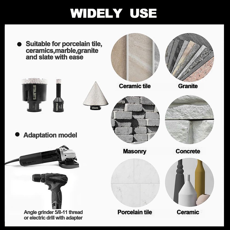 Diamond Core Drilling Bits Set Tile Hole Saw Kit Granite Ceramic Porcelain Sink gallery