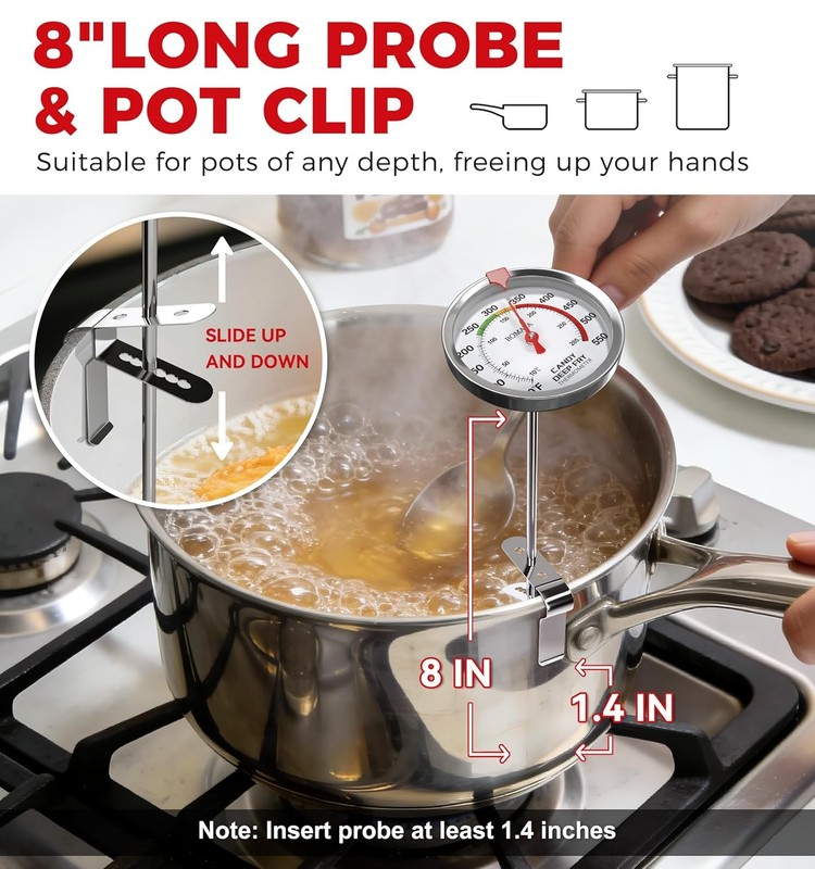 BOMATA 2-Pack Candy Thermometer with Pot Clip, Hands-Free Use, Waterproof IP67 a gallery