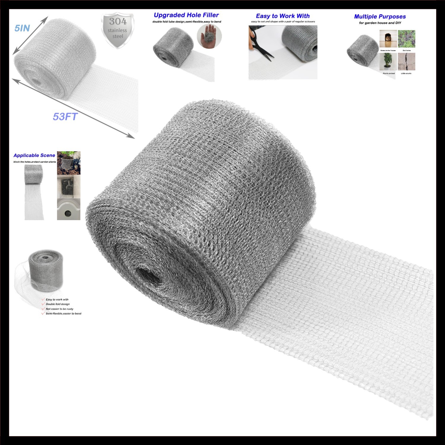 Wire Mesh for Mice Control 5IN X 53Ft,Hole Fill Fabric,Upgraded Stainless Ste... gallery