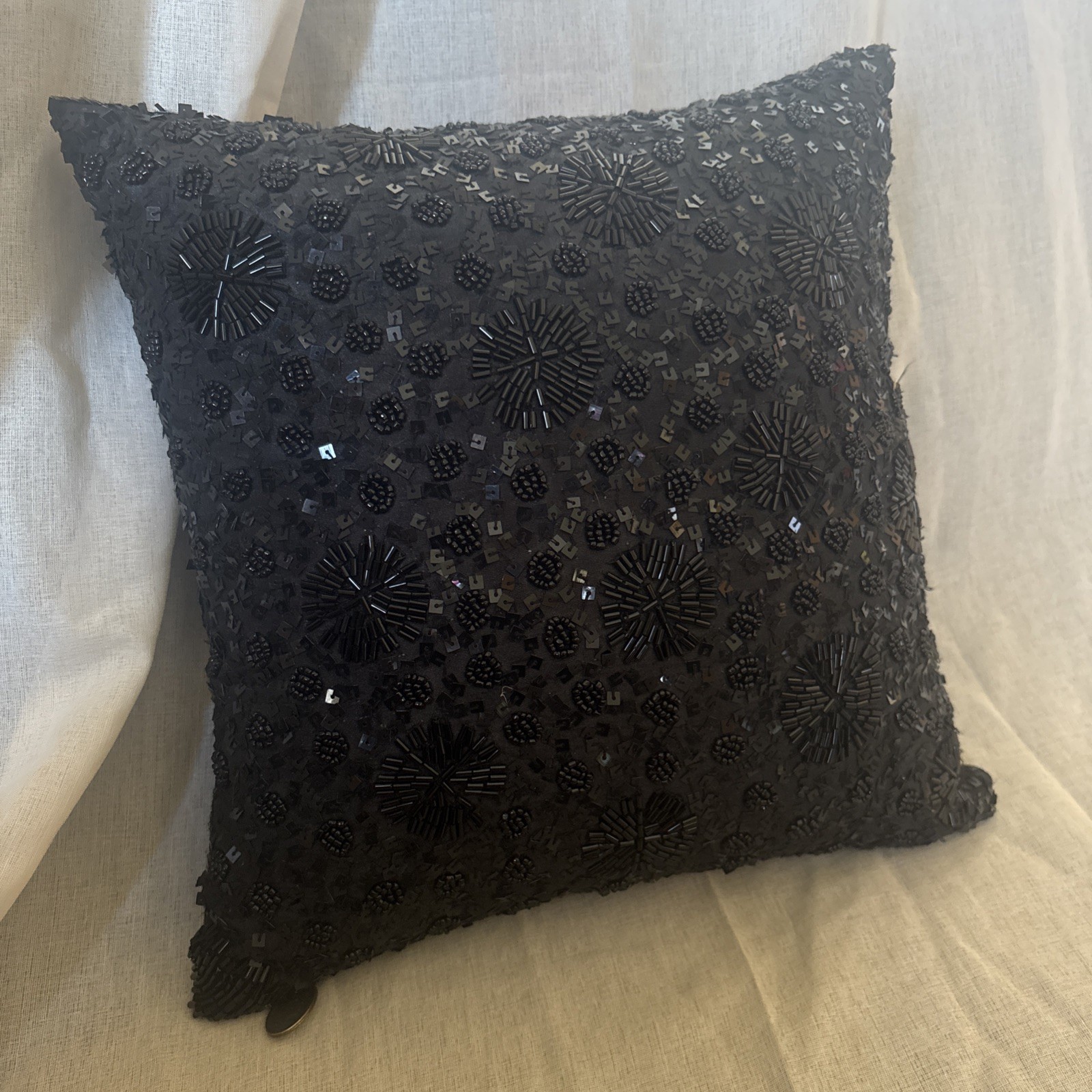 Pier1 Decorative Beaded Pillow - Black gallery