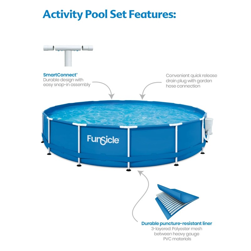 Funsicle 14ft Activity Above Ground Pool w/Skimmer Plus Pump, Metal Frame, Round gallery