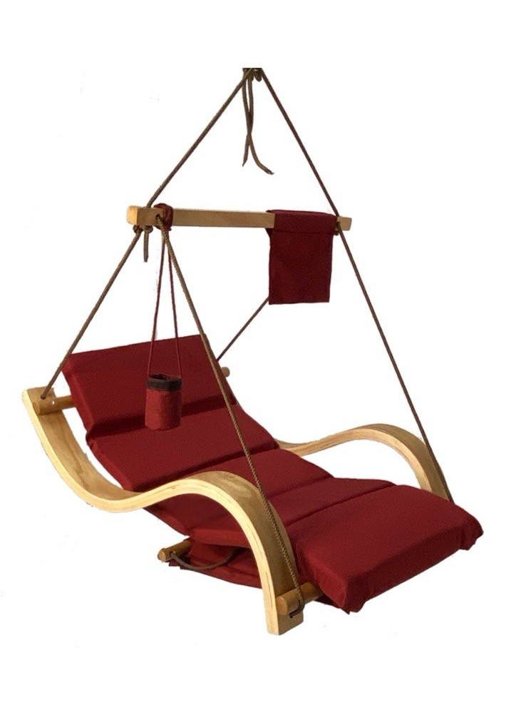Hanging Hammock Chair Swing with Wood Stand/Frame, Cushioned Fabric, Red gallery