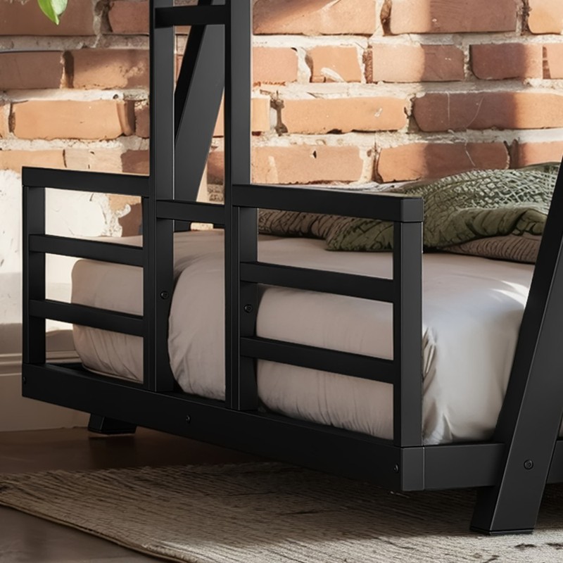 Queen over Queen Size Metal Bunk Bed with 2 Side Ladders,Low Profile Bunk Bed gallery