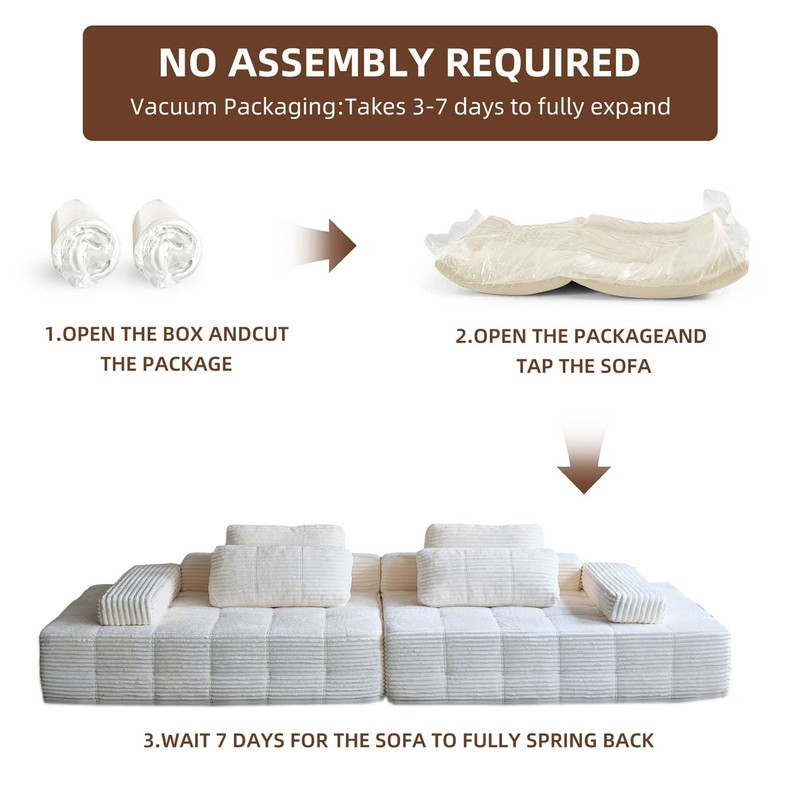 Modular Chenille Sectional Sofa LowProfile Ivory Vacuum Packed Pet Friendly gallery