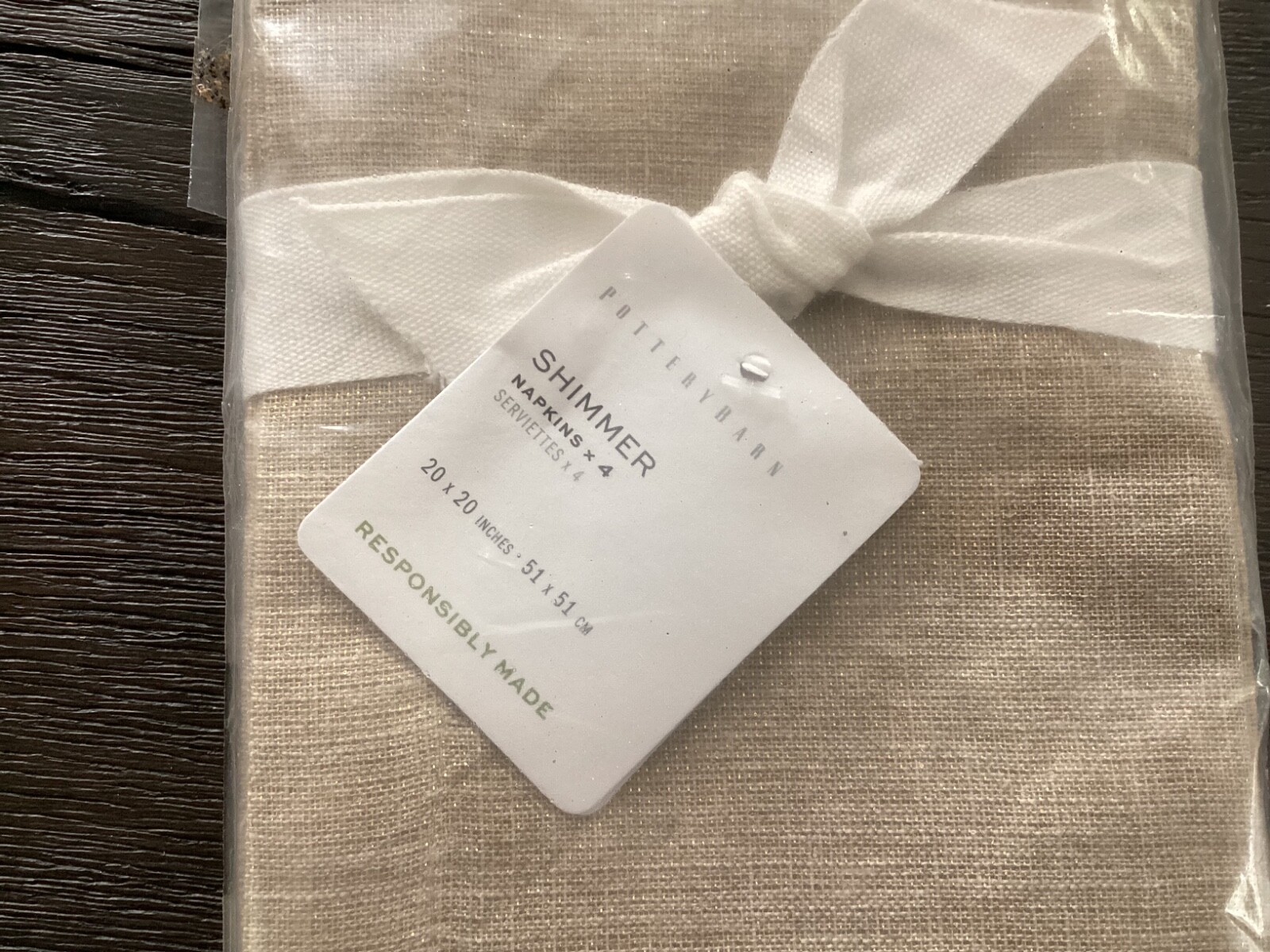 Set/4 Pottery Barn Shimmer Napkins GOLD 20" x 20" Linen Metallic Polyester Blend gallery