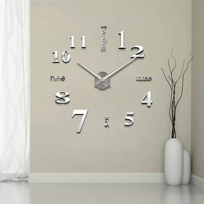 3D Mirror Surface Large Wall Clock Modern DIY Sticker Office Home Shop Art Decor gallery