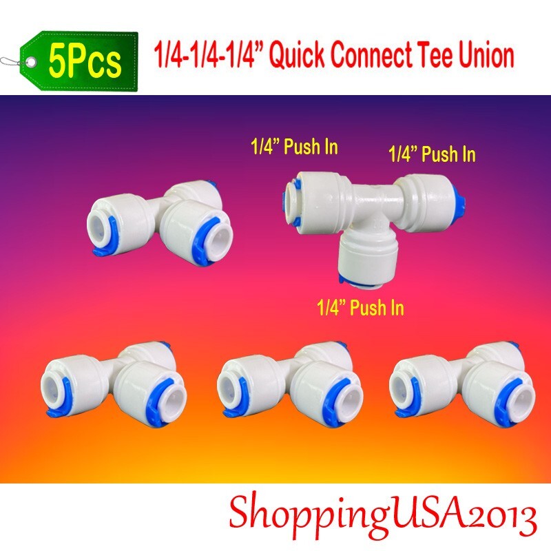 5 Pcs 1/4"-1/4"-1/4" Quick Connect Tee Union Fitting Connector Push in RO gallery