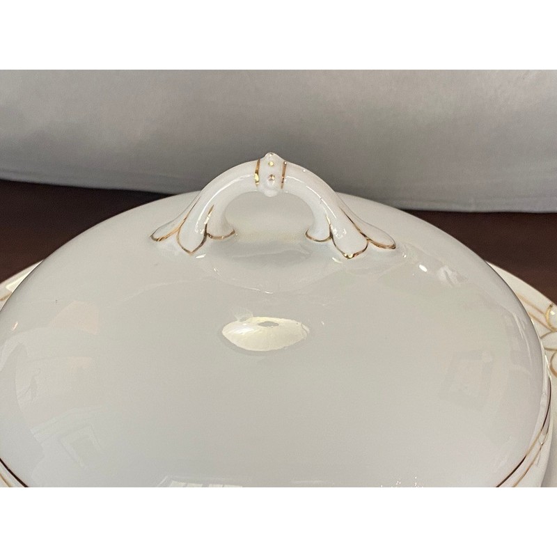 Antique Jaeger & Co Bavaria Covered Butter Dome Dish Keeper Ivory & Gold gallery