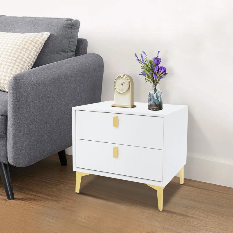White Bedside Table, Storage Cabinet for the Bedroom, Side Table with 2-drawers gallery