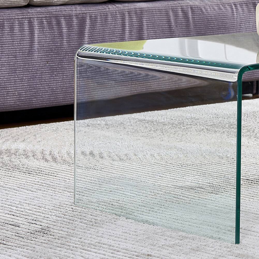 Modern Rectangular Waterfall Design Tempered Glass Coffee Table gallery