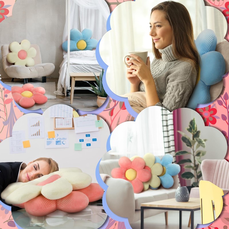 Sratte 3 Pcs Flower Pillows Shaped Throw 23.62", Multicolored gallery