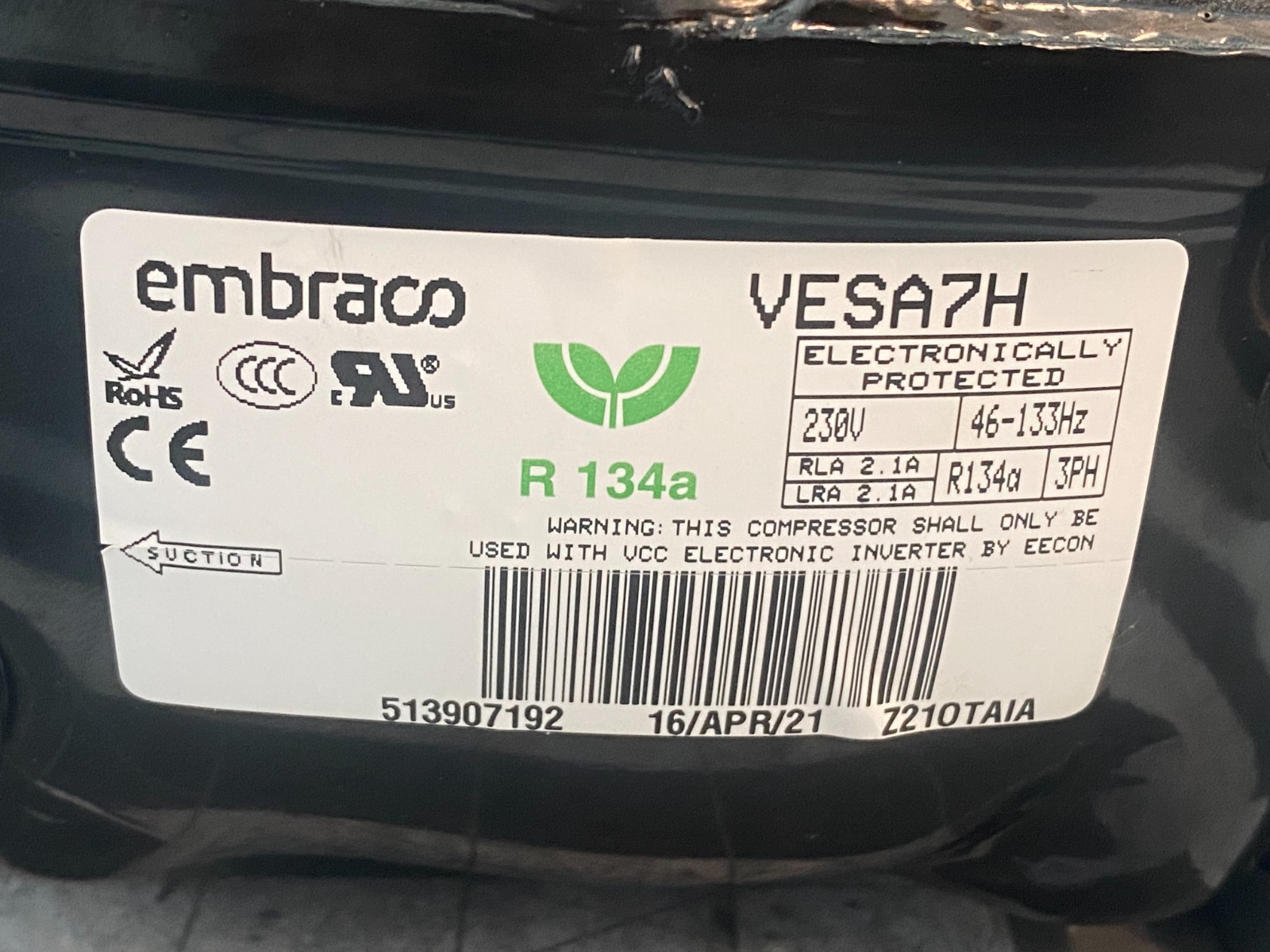 Frigidaire Refrigerator Compressor P# VESA7H gallery