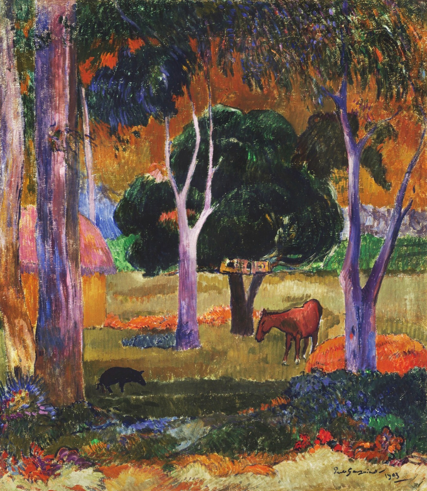 12476.Room Wall Poster.Interior art design.Gauguin painting.Landscape with pig gallery
