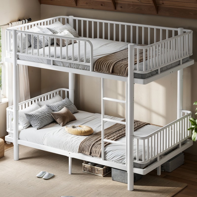 Full over Full/Queen over Queen Bunk Bed w/Ladders & Guardrails Metal Bunk Bed gallery