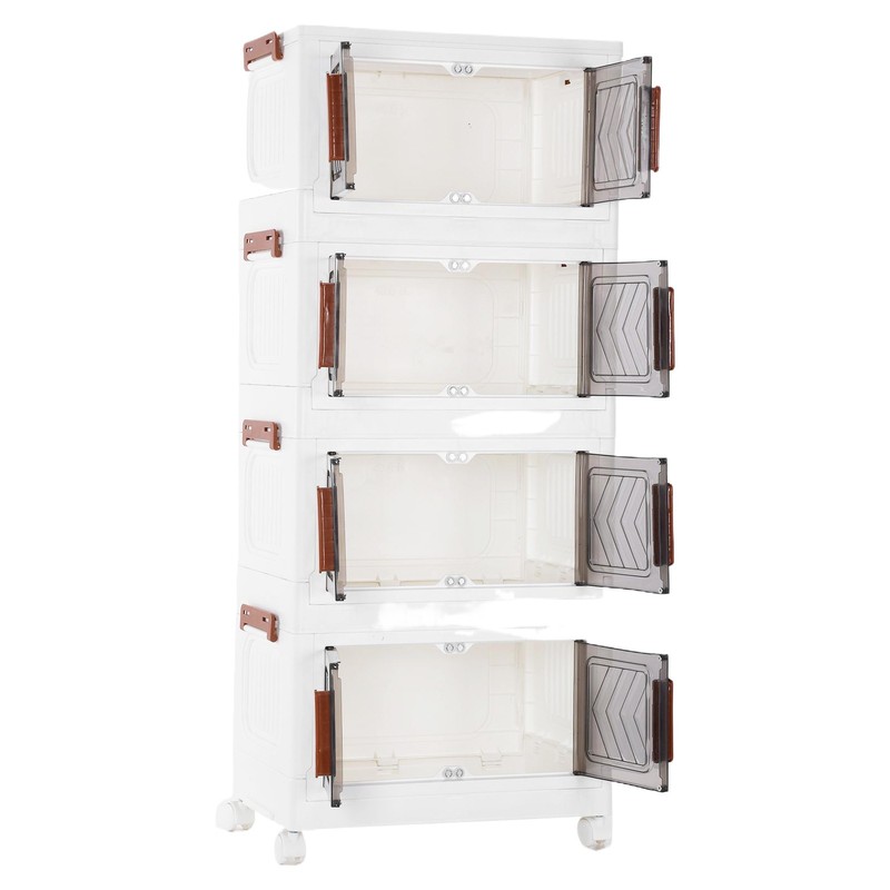 4 Tier Stackable Storage Bins with Lids Doors Wheels Storage Drawer (Clear) gallery