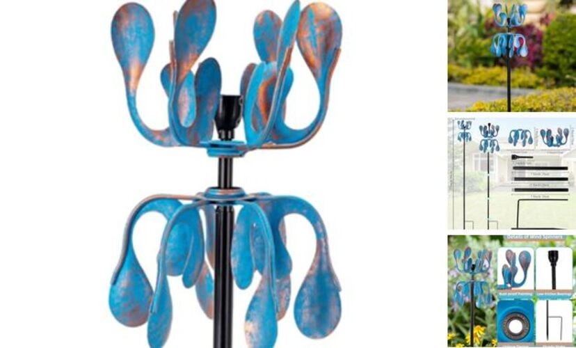 Wind Spinners Outdoor Metal Wind Spinner with Stakes,360 Degrees Rotating Blue gallery