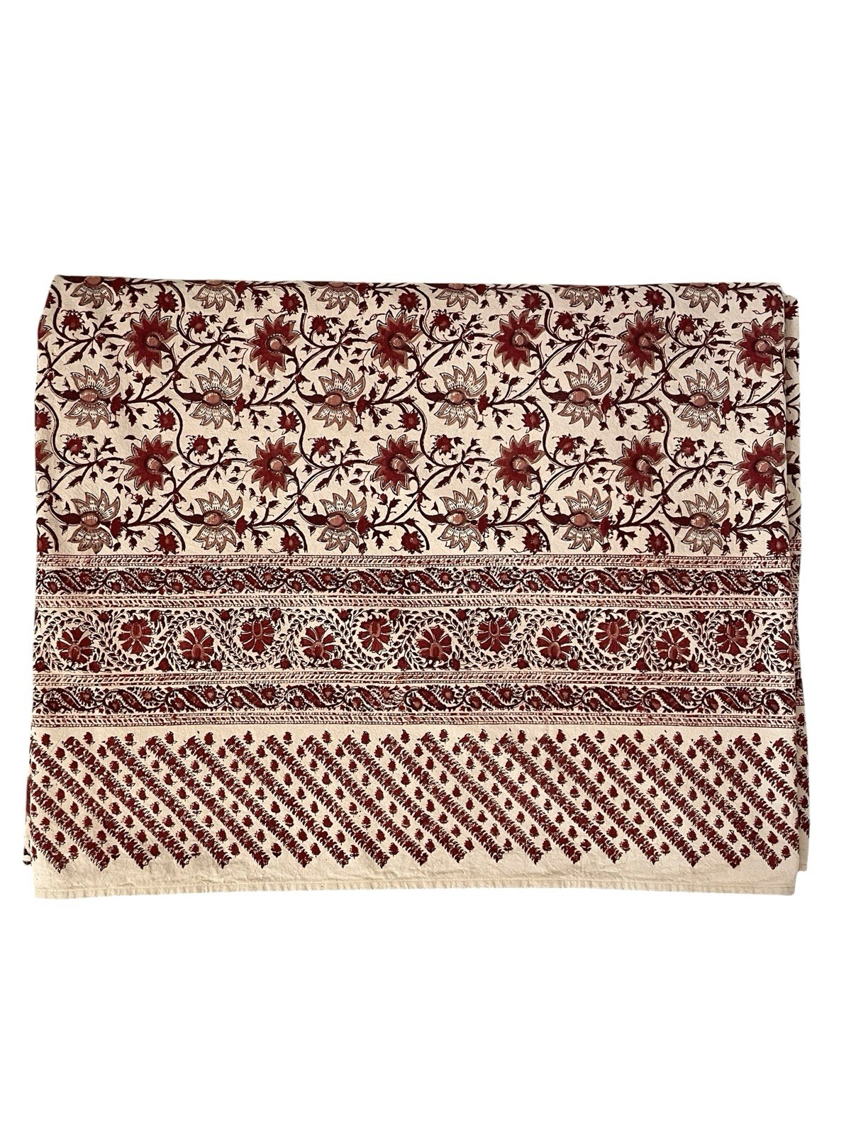 Anokhi Print Indian Hand Block Print Bed Cover or Tablecloth. Red & Tan. 103x84" gallery