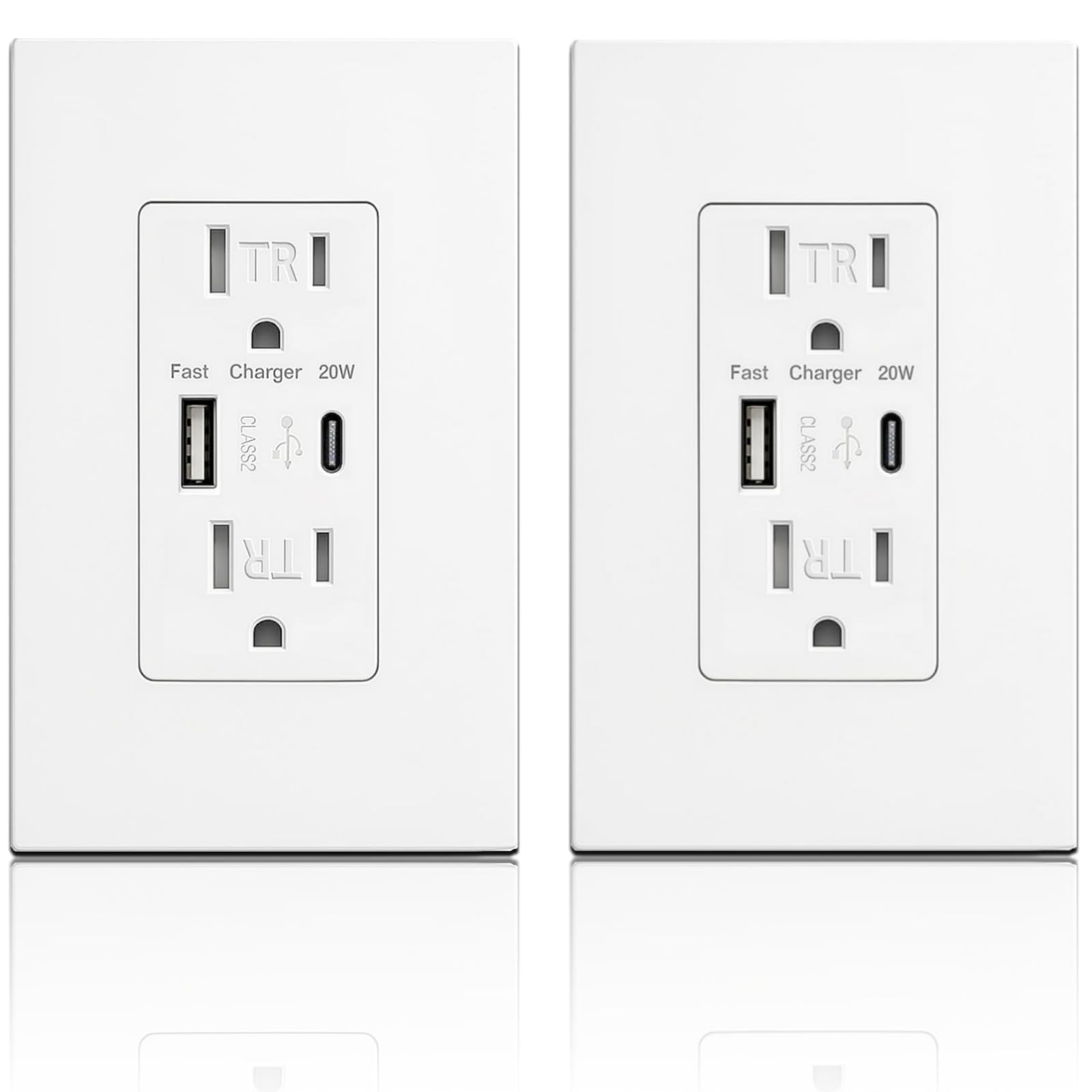 USB Wall Outlet with 20W Fast Charging, Type-C & Type-A Dual Ports USB Outlet... gallery