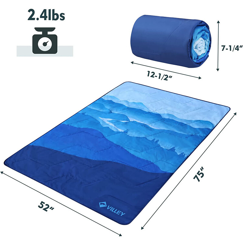 VILLEY Park Picnic Blanket 3-Layer Camping Blanket Washable Water Repellent Blue gallery