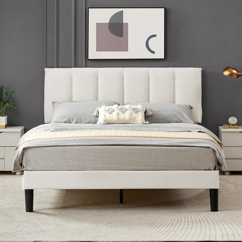 Vecelo Upholstered Platform Bed Frame Twin/Full/Queen with Headboard Wooden Slat gallery