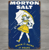 Morton Salt When It Rains It Pours 8 x 12 Vintage Novelty Metal Sign Made In USA gallery